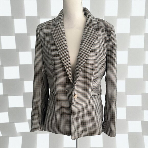 H&M Brown Cream Plaid Jacket Blazer Size Medium - Picture 1 of 9